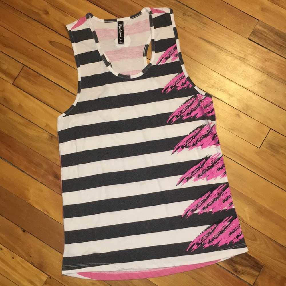 Black, pink, and white striped tank top